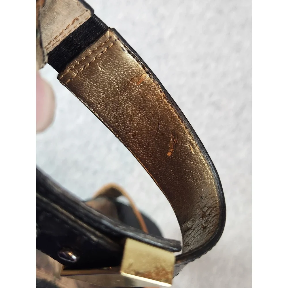 Sam Edelman Sophie Wedge Sandals Womens 7.5 Black Tan Leather Mixed Texture